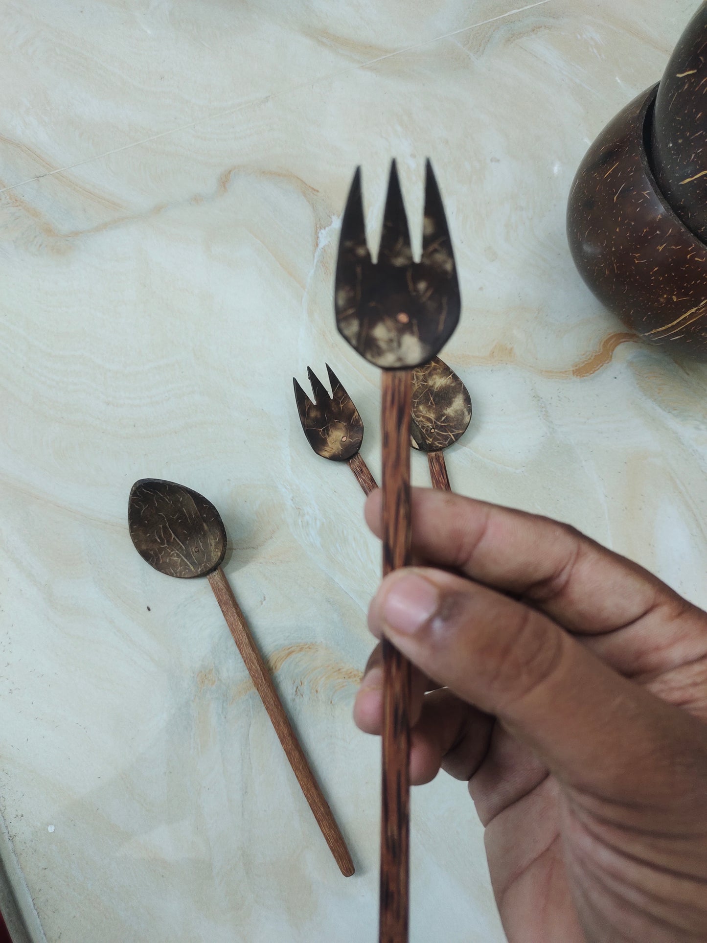 Coconut shell spoon and fork set of 2 in each