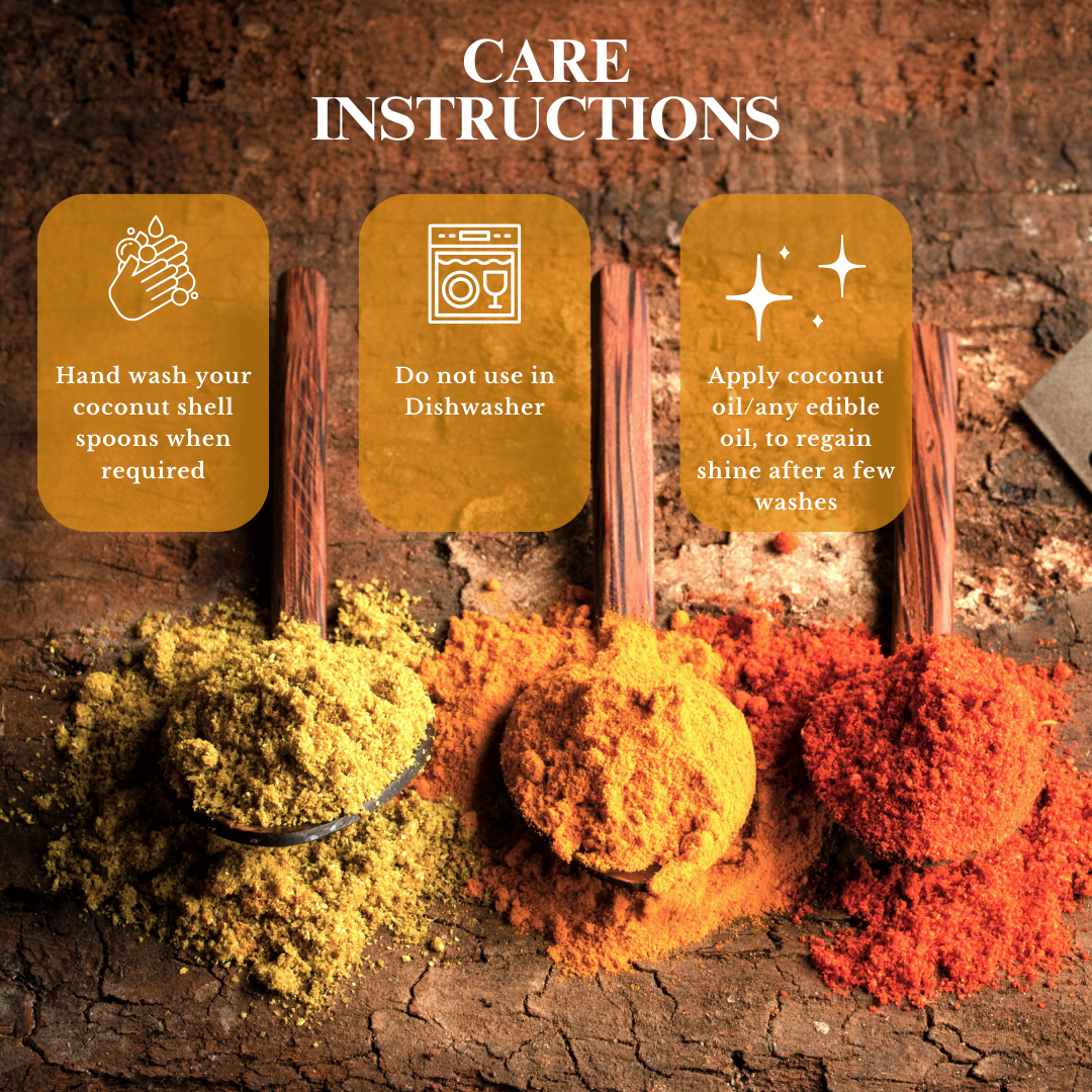 Coconut Shell Masala Spoons for Spices, Tea, Coffee, Desserts - (Set of 6)