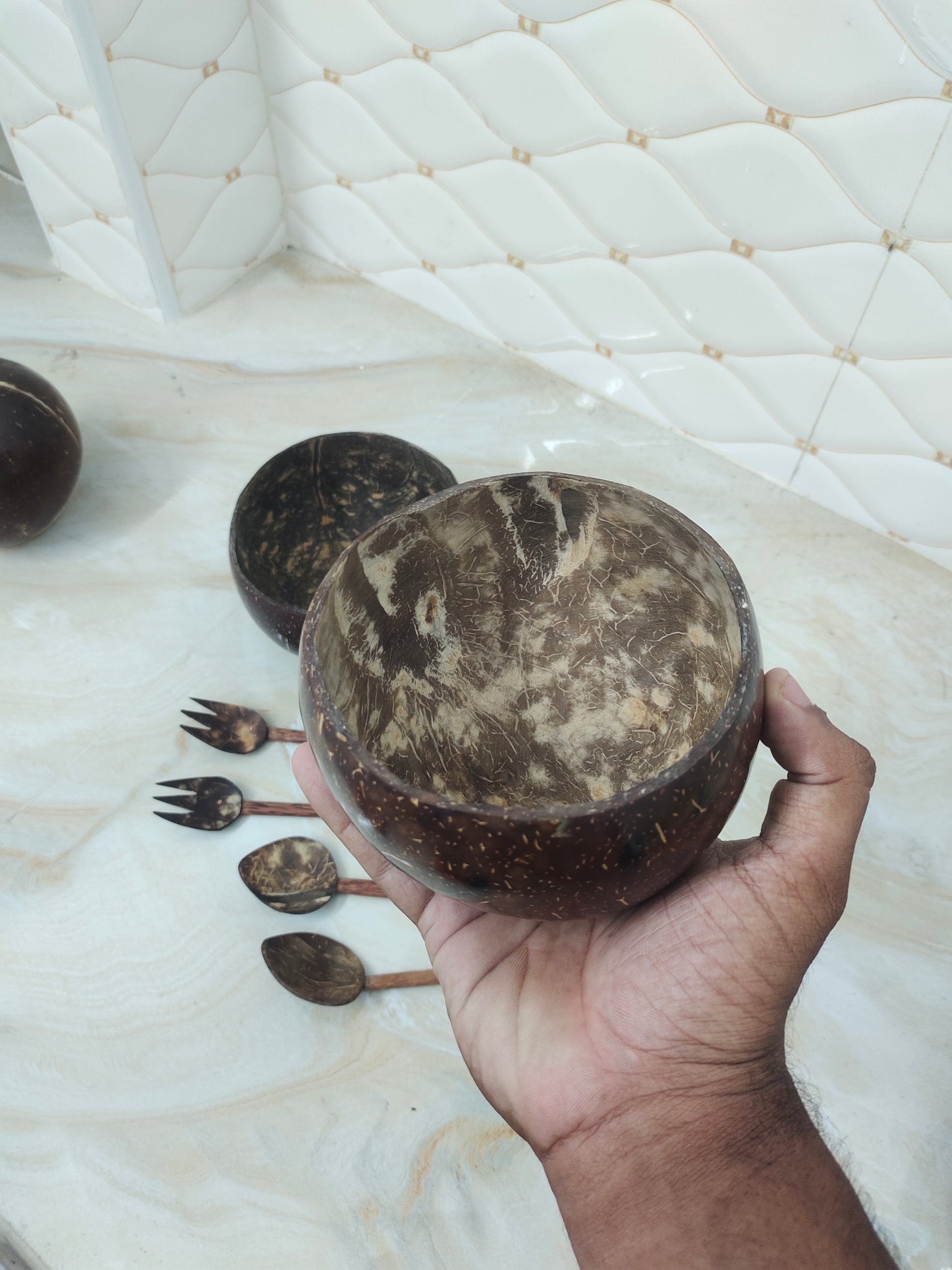 Coconut shell Jumbo bowl set of 2 capacity of 900 to 1litre glossy finish
