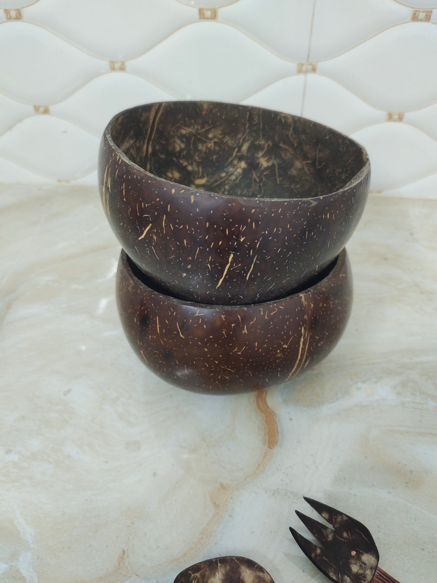 Coconut shell Jumbo bowl set of 2 capacity of 900 to 1litre glossy finish