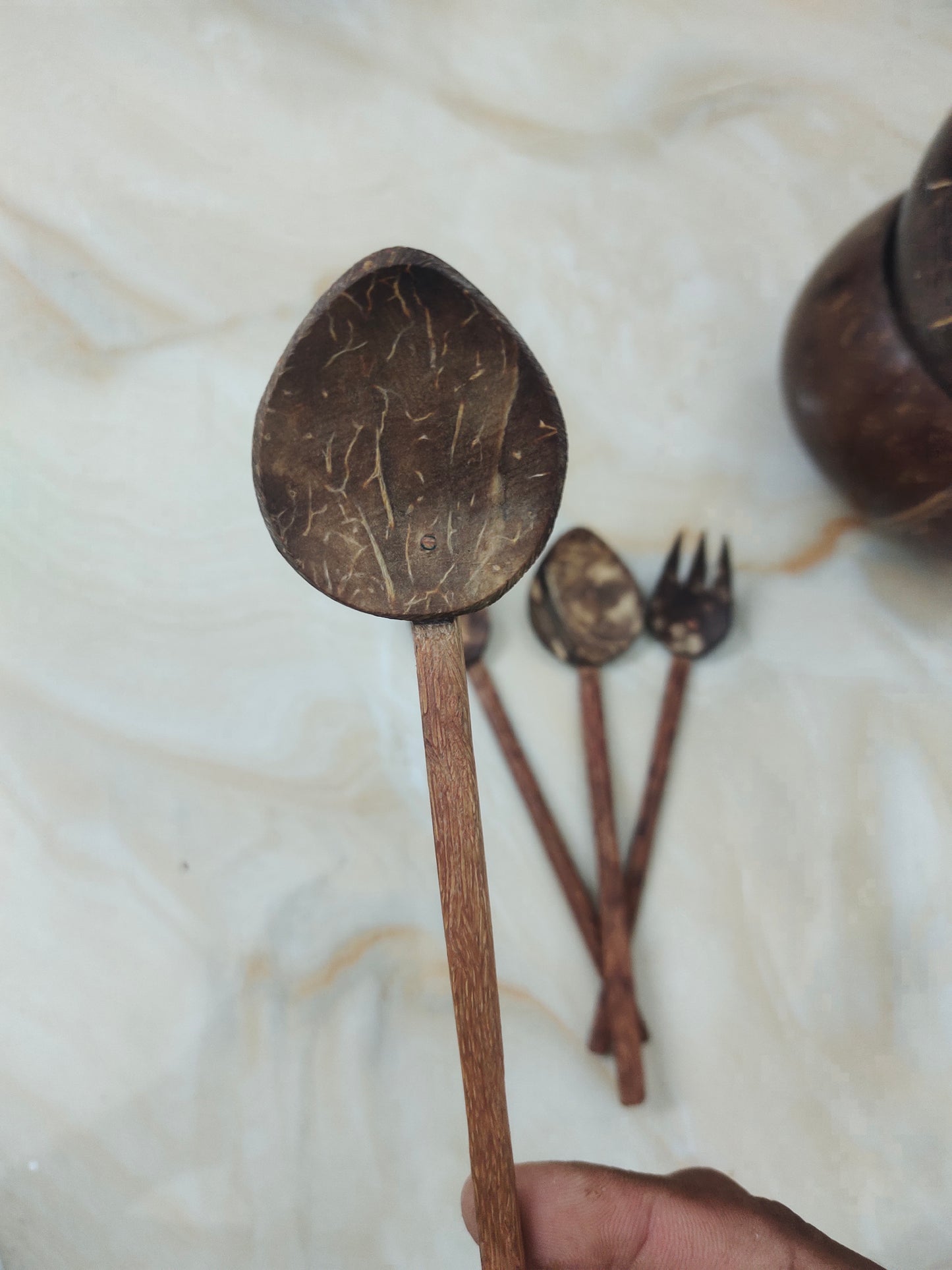 Coconut shell spoon and fork set of 2 in each