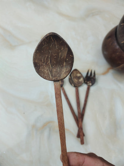 Coconut shell spoon and fork set of 2 in each