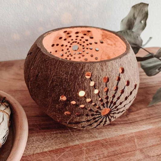 Coconut shell candle holders