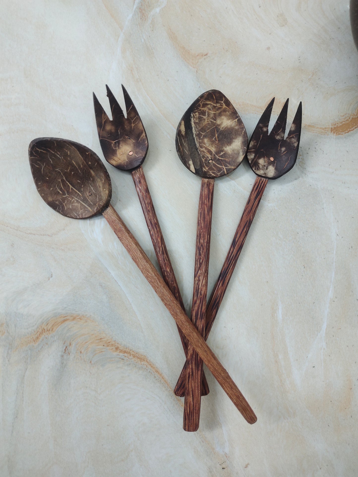 Coconut shell spoon and fork set of 2 in each