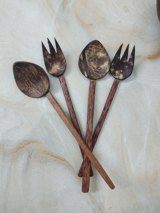 Coconut shell spoon and fork set of 2 in each