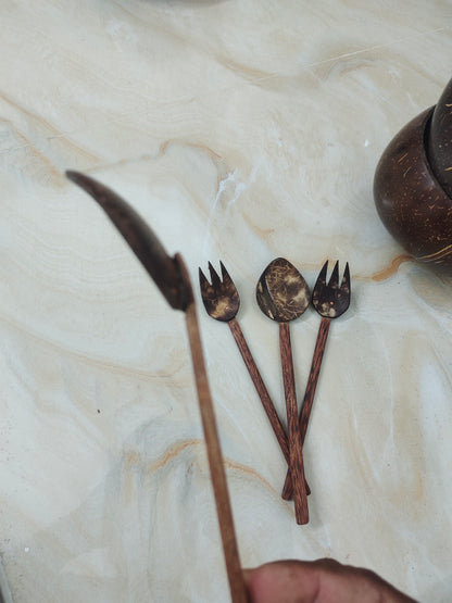 Coconut shell spoon and fork set of 2 in each