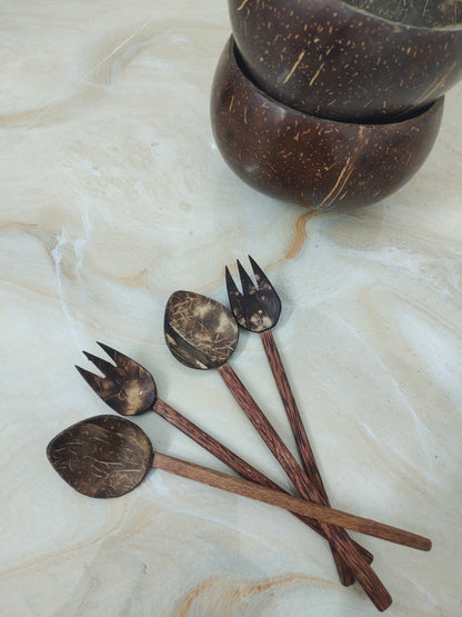 Coconut shell spoon and fork set of 2 in each