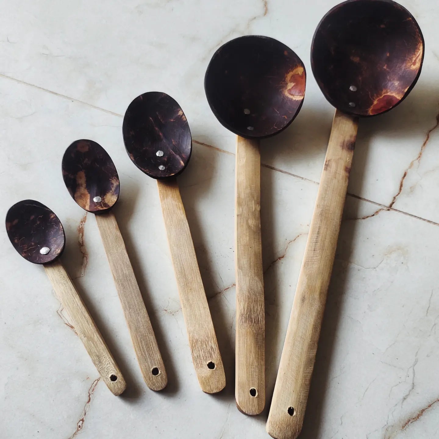 Coconut shell bamboo laddle set of 5