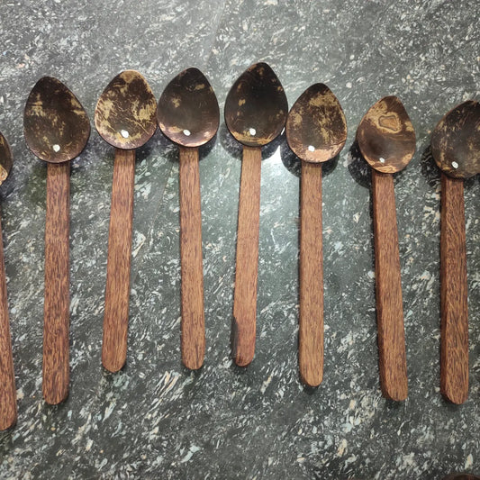 Coconut shell spoon 20 to 25 cm long set of 7