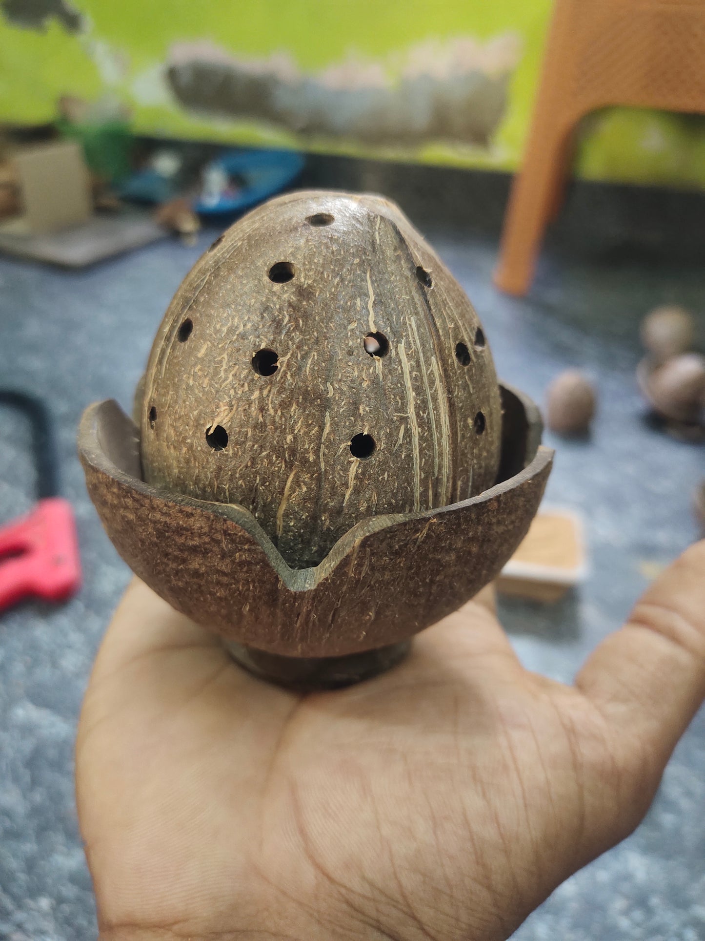 Coconut shell sambrani holder