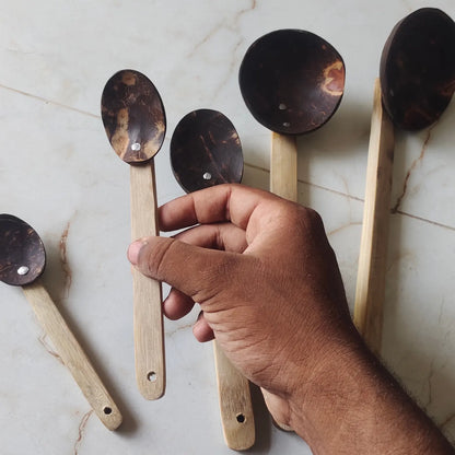 Coconut shell bamboo laddle set of 5
