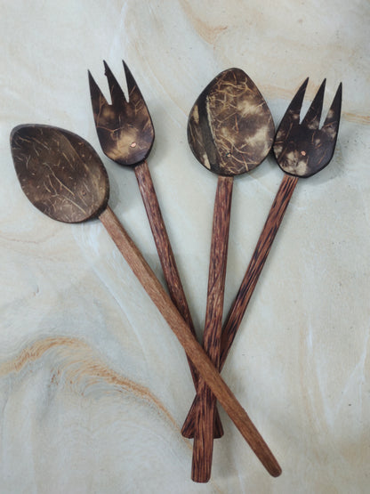 Coconut shell spoon and fork set of 2 in each