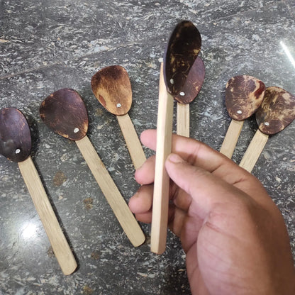 Coconut shell bamboo spoon15cm set of 7