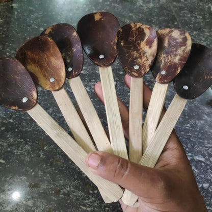 Coconut shell bamboo spoon15cm set of 7